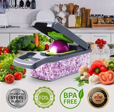 Vegetable Chopper with 12 Kitchen Gadgets - Food Chopper, Mandoline Slicer, Dicer Cutter; Vegetable Cutter for Onions, Cucumbers, Carrots, Potatoes